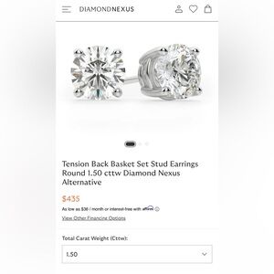 Tension Back Basket Set Stud Earrings Round 1.50 cttw Diamond Nexus Alternative